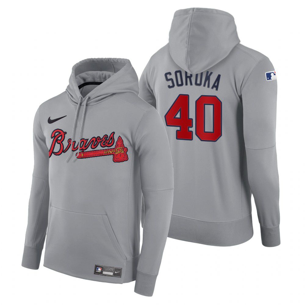 Men Atlanta Braves #40 Soroka gray road hoodie 2021 MLB Nike Jerseys